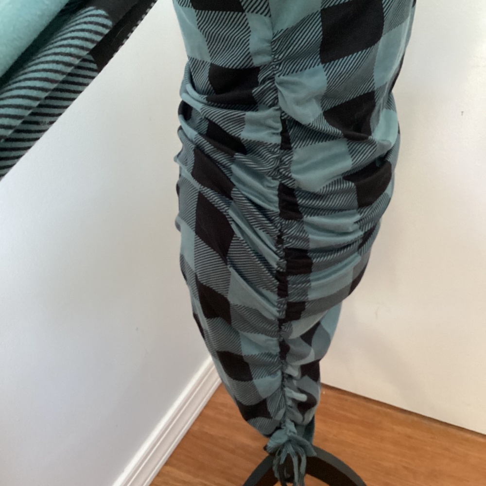 NWOT HELLO MIZ MATERNTY SMALL MIDI DRESS MOCKNECL PLAID TEAL BLACK - Picture 9 of 11